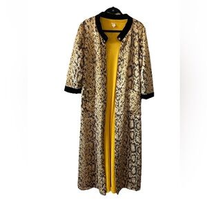 VTG 70s Snakeskin Quilted Maxi Coat Velvet Trim Glam Duster S
